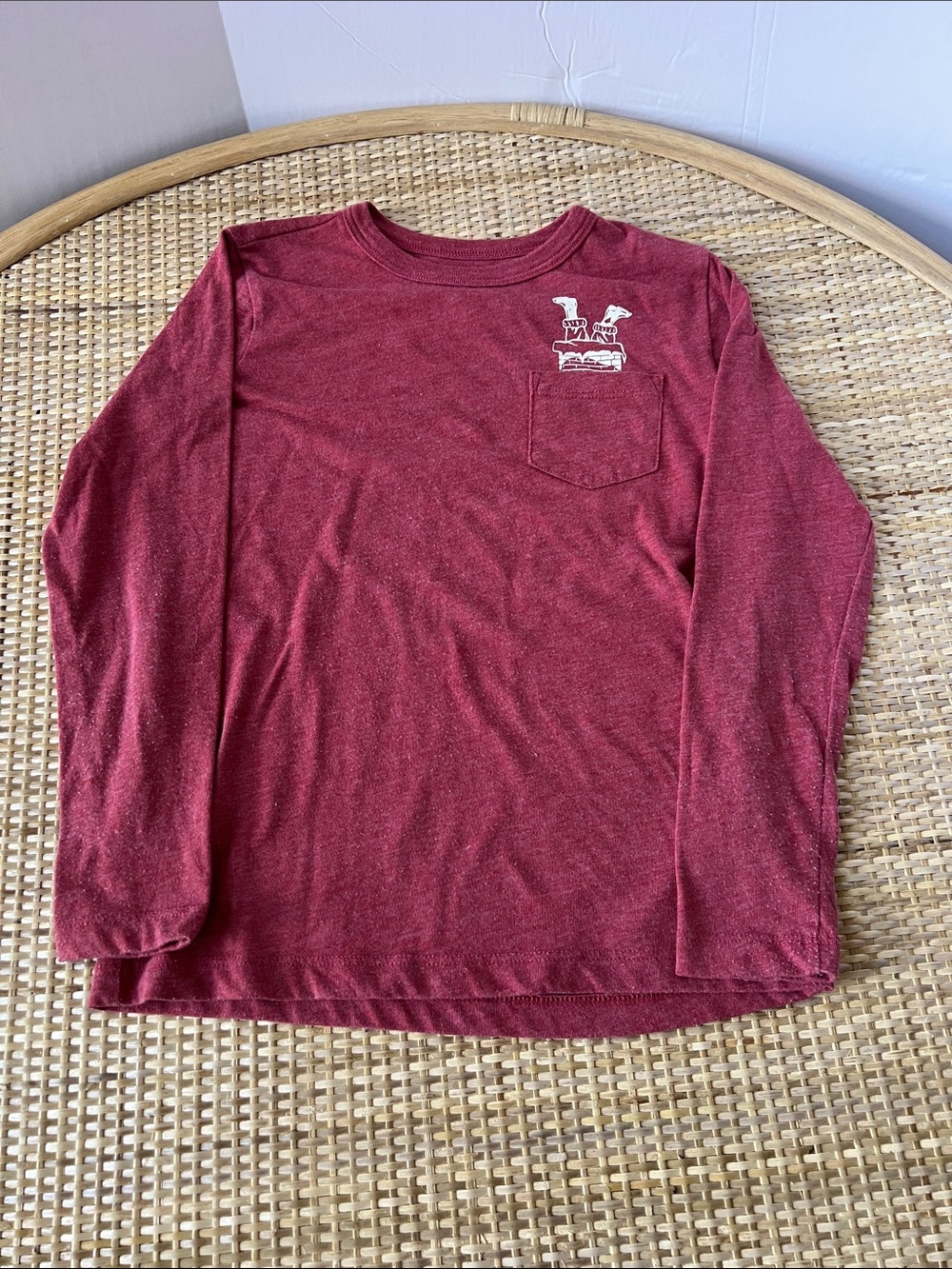 Crewcuts Kids Holiday Long Sleece Tee Distressed Red Santa Chimney Pocket S 6-7